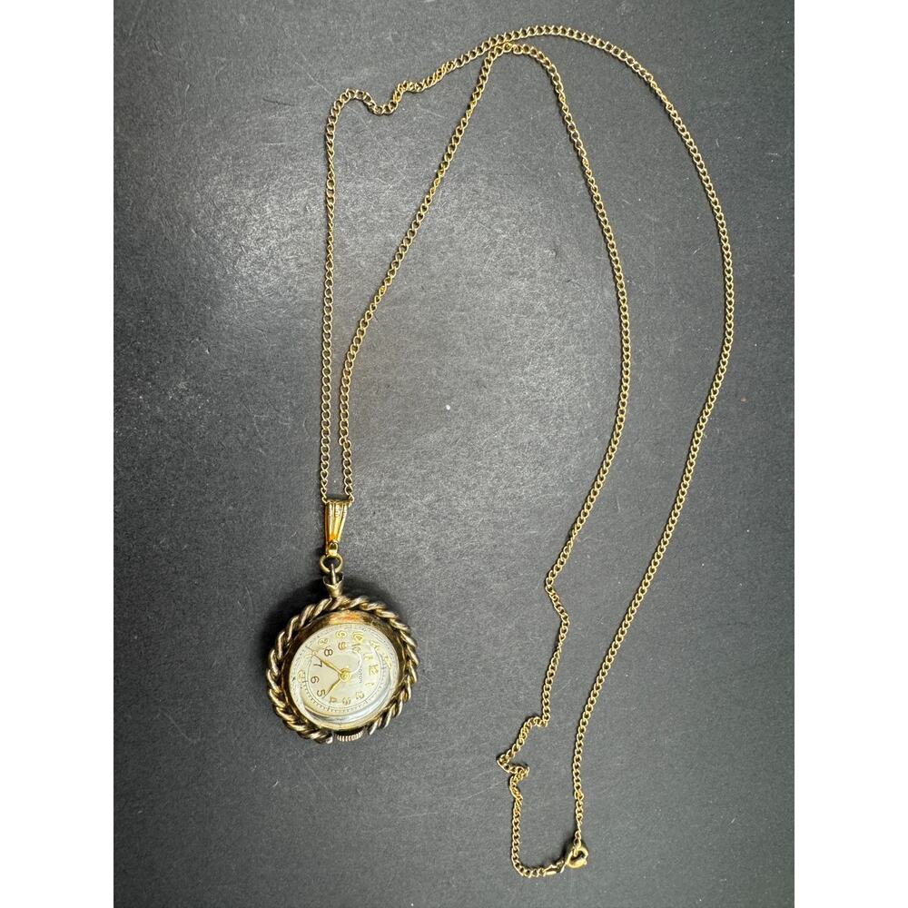 Vtg Croton Ladies12k Gold Filled Ball Watch Pendant Necklace W/ Floral Design - Picture 10 of 10